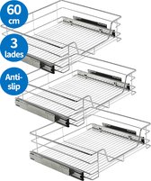Keukenkast Organizer - Set van 3 Keukenkastorganizers - Schuiflades - 60 cm - ComfortSlide Geleiderails - Inclusief Ladeverdelers en Anti-slipmatten