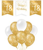 18 Jaar Verjaardag Decoratie Versiering - Feest Versiering - Vlaggenlijn - Ballonnen - Man & Vrouw - Goud en Wit