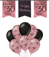 30 Jaar Verjaardag Decoratie Versiering - Feest Versiering - Vlaggenlijn - Ballonnen - Man & Vrouw - Rosé en Zwart