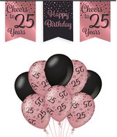 25 Jaar Verjaardag Decoratie Versiering - Feest Versiering - Vlaggenlijn - Ballonnen - Man & Vrouw - Rosé en Zwart