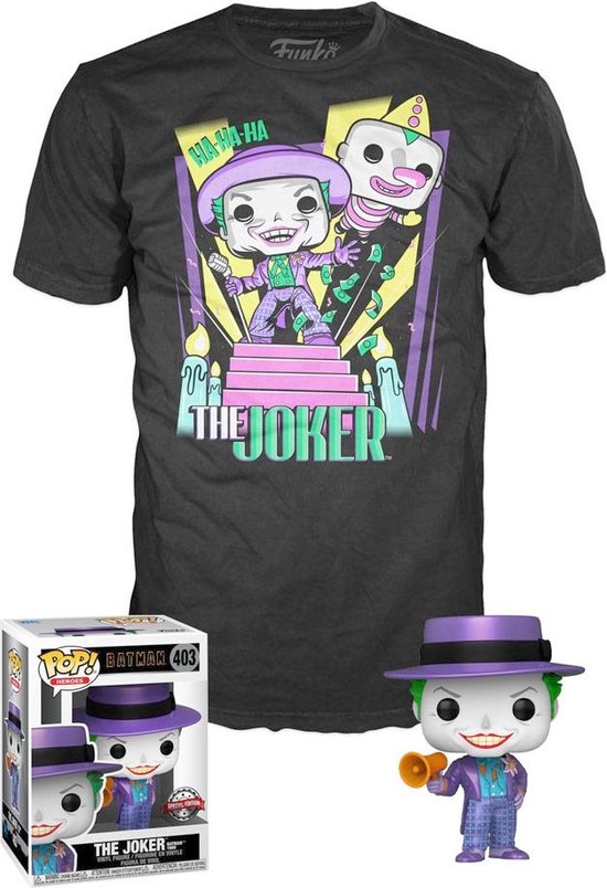 Funko DC Comics POP! & Tee Box Batman 89 Joker with Speaker - maat L