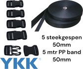 5 stuks YKK steekgesp 50mm zwart- 5 meter 50mm zwart PP band zwart-Gesp-Steekgesp.