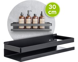 Doucherek Zwart 30 CM - Badkamer rekje Douche - Zonder Boren - Douchemandje