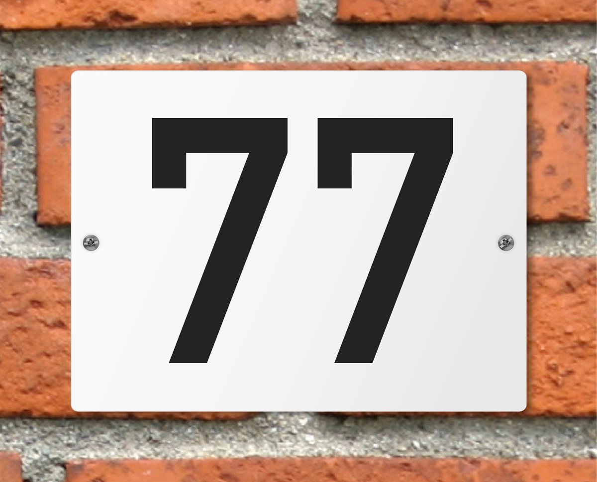 Huisnummerbord wit - Nummer 77 - standaard - 16 x 12 cm - schroeven - naambord - nummerbord - voordeur
