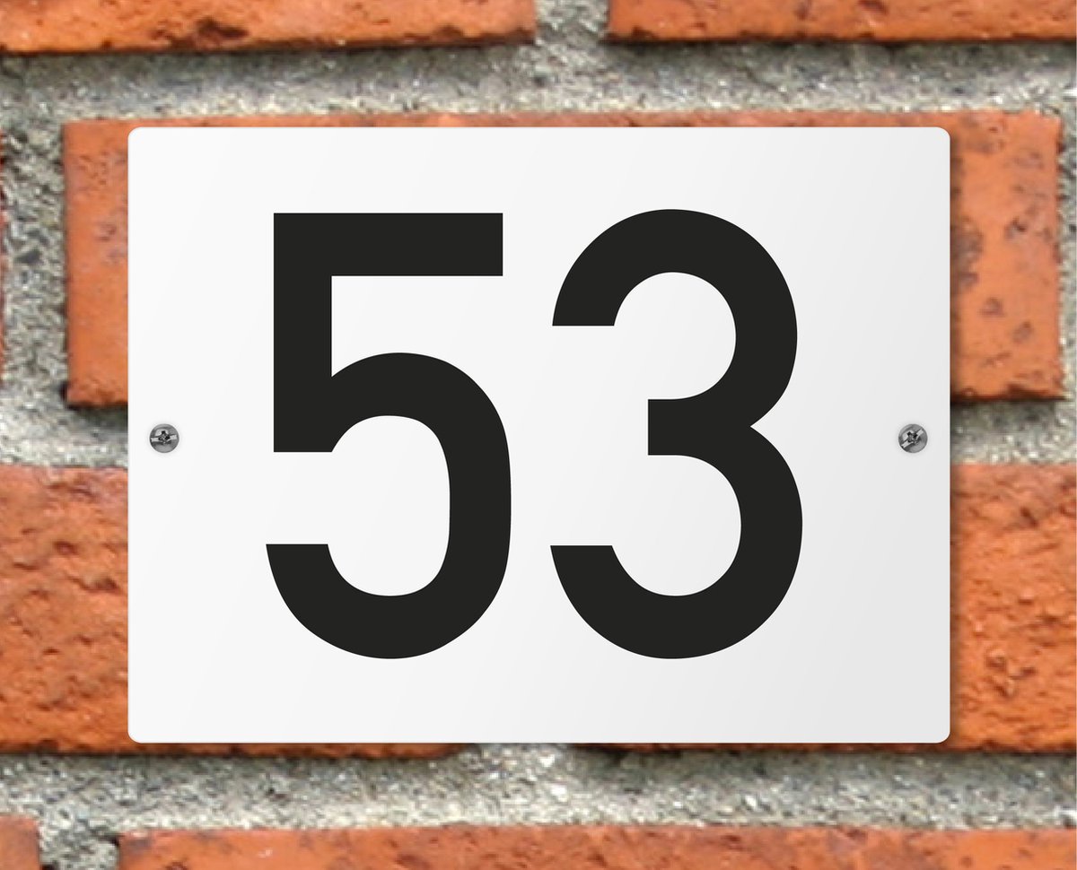 Huisnummerbord wit - Nummer 53 - standaard - 16 x 12 cm - schroeven - naambord - nummerbord - voordeur