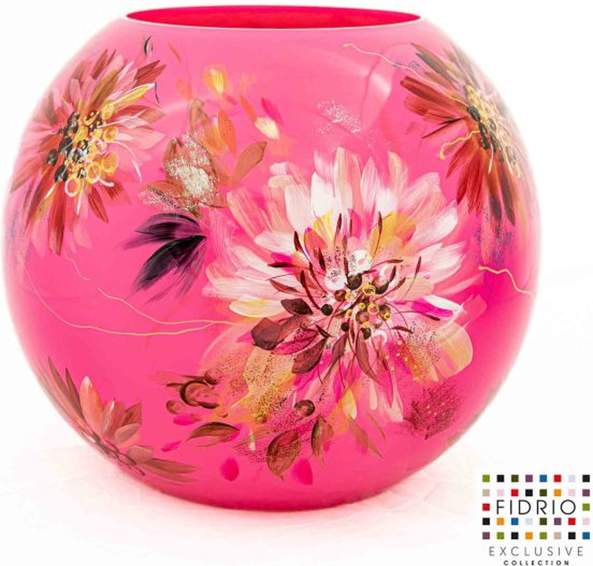 Design Vaas Bolvase PINK PASSION - Fidrio HANDPAINTED - glas, mondgeblazen bloemenvaas - diameter 40 cm