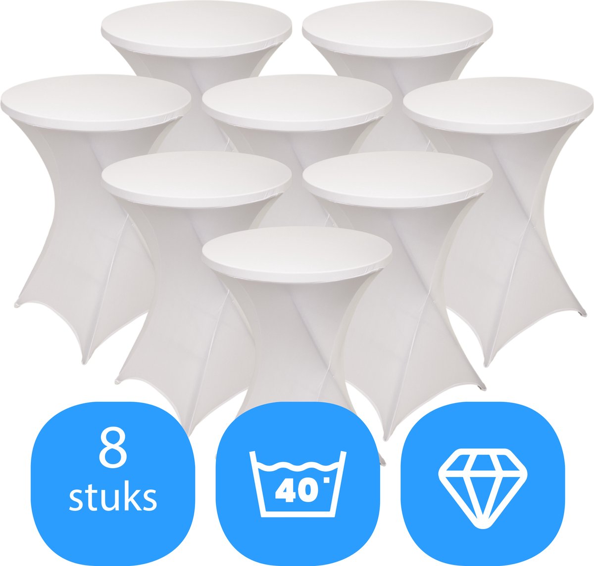 Statafelrok Wit x 8 – ∅80-85 x 110 cm – Statafelhoes Stretch 8 Stuks – Tafelhoezen voor Statafel Sta Tafel Hoes | Staantafelhoes - Geschikt voor Horeca Evenementen | Cocktailparty | Trouwerij