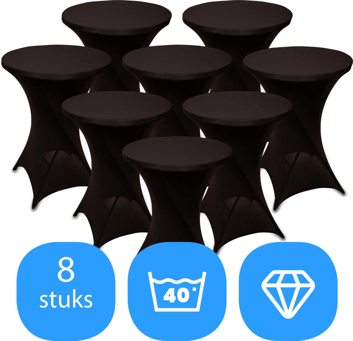 Statafelrok Zwart x 8 – ∅80-85 x 110 cm – Statafelhoes Stretch 8 Stuks – Tafelhoezen voor Statafel Sta Tafel Hoes | Staantafelhoes - Geschikt voor Horeca Evenementen | Cocktailparty | Trouwerij