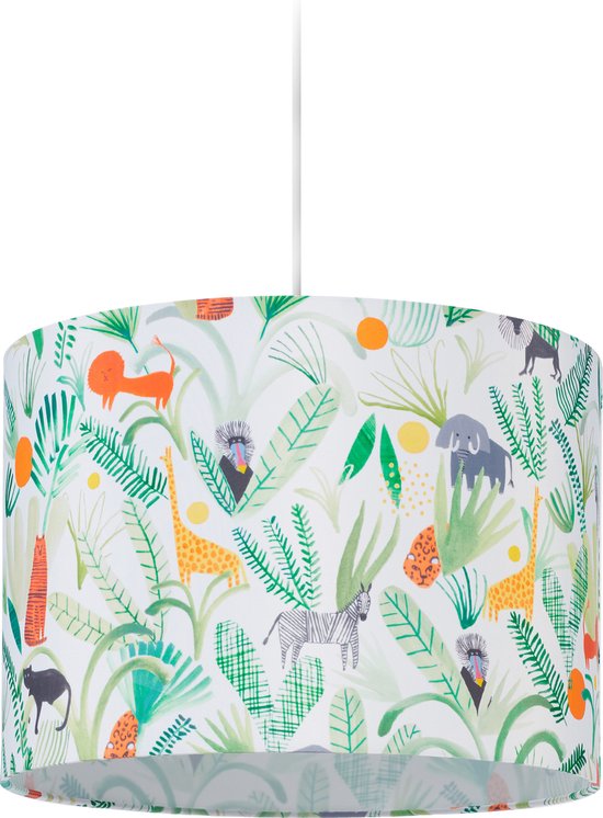 Relaxdays hanglamp kinderkamer - kinderlamp - jungle - dieren - Ø 35 cm - kleurrijk