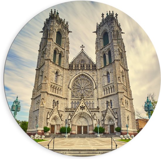 Dibond Muurcirkel - De Kathedraalbasiliek van het Heilig Hart, New Jersey - 90x90 cm Foto op Aluminium Muurcirkel (met ophangsysteem)