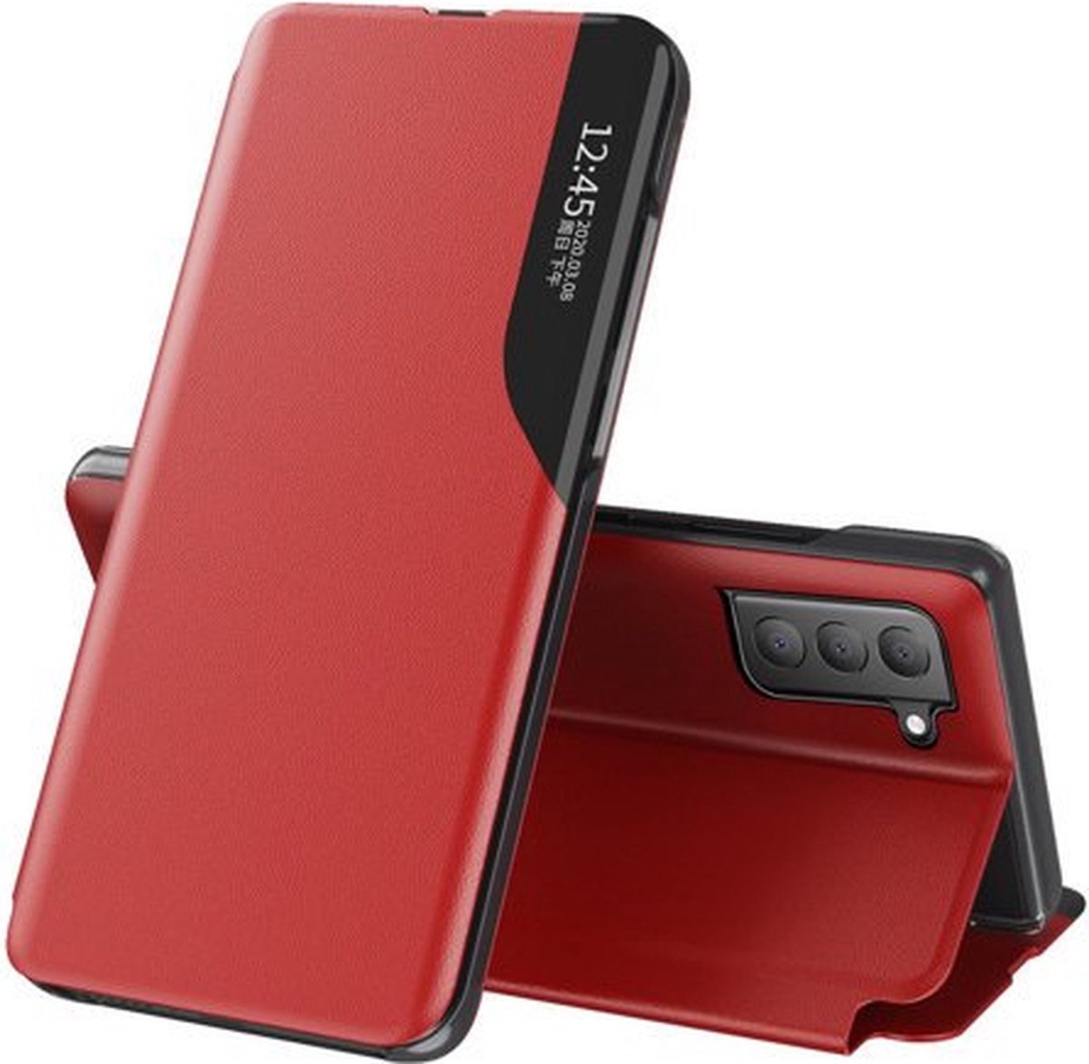 Eco Leather View Case met standaard voor Samsung Galaxy S21 FE rood