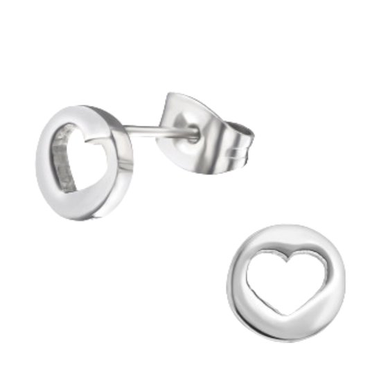 Oorstekers - oorbellen - Hartje - Heart - chirurgisch rvs - zilverkleurig 7 mm - liefde - love - valentijn