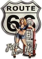 BLIKKEN BORD, RECLAME BORD, MANCAVES BORD, CAFE BORD, PUB BORD, BINNENBORD IN RELIËF - ROUTE 66, VUL HAAR OP Breedte: 44 Lengte: 64,5