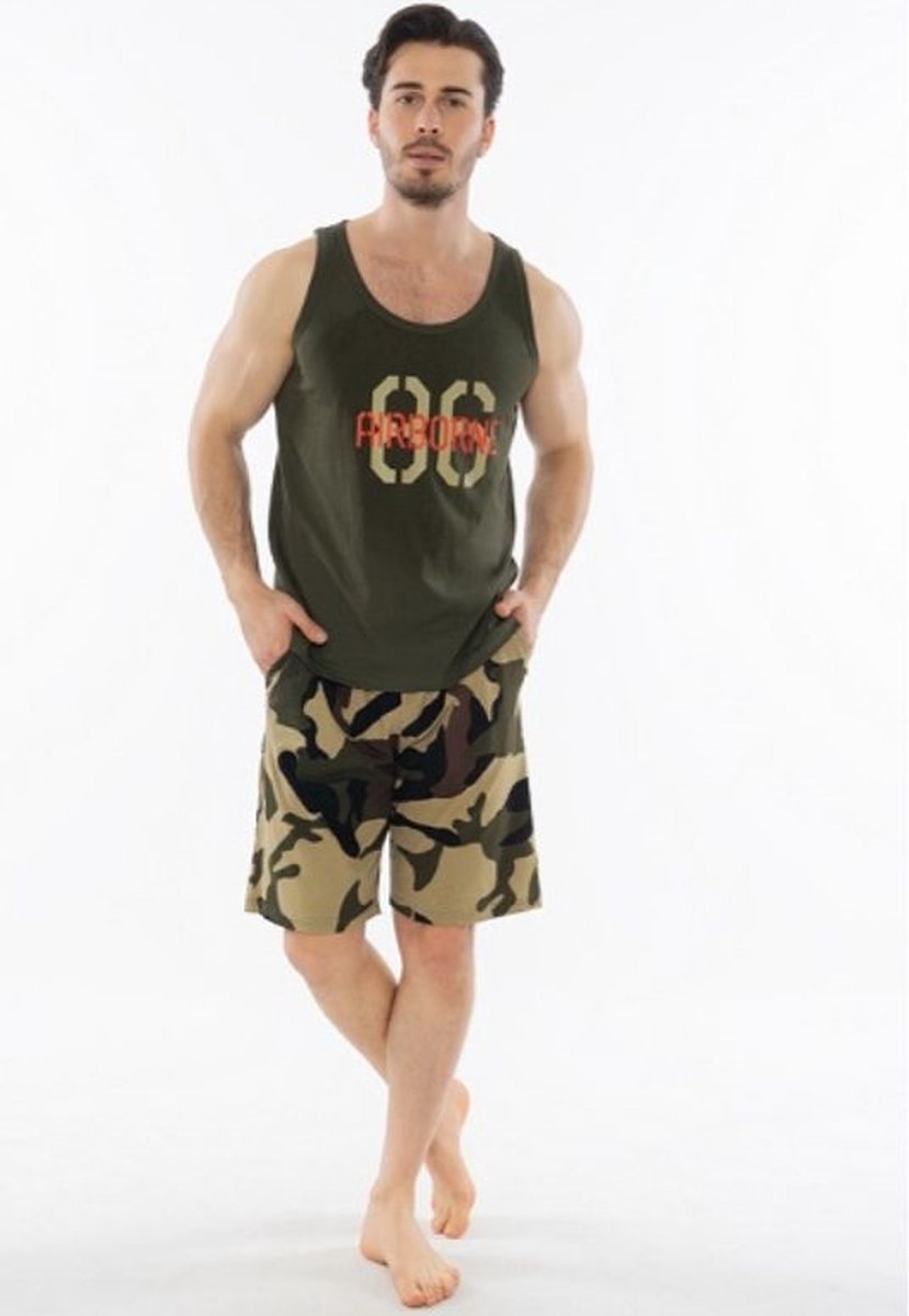 Vienetta Militaire Camo heren pyjama t-shirt + shorts - 100 % katoen L