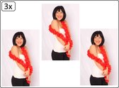 3x Boa sjaal rood - 165cm - Sjaal met franjes Festival thema feest party carnaval