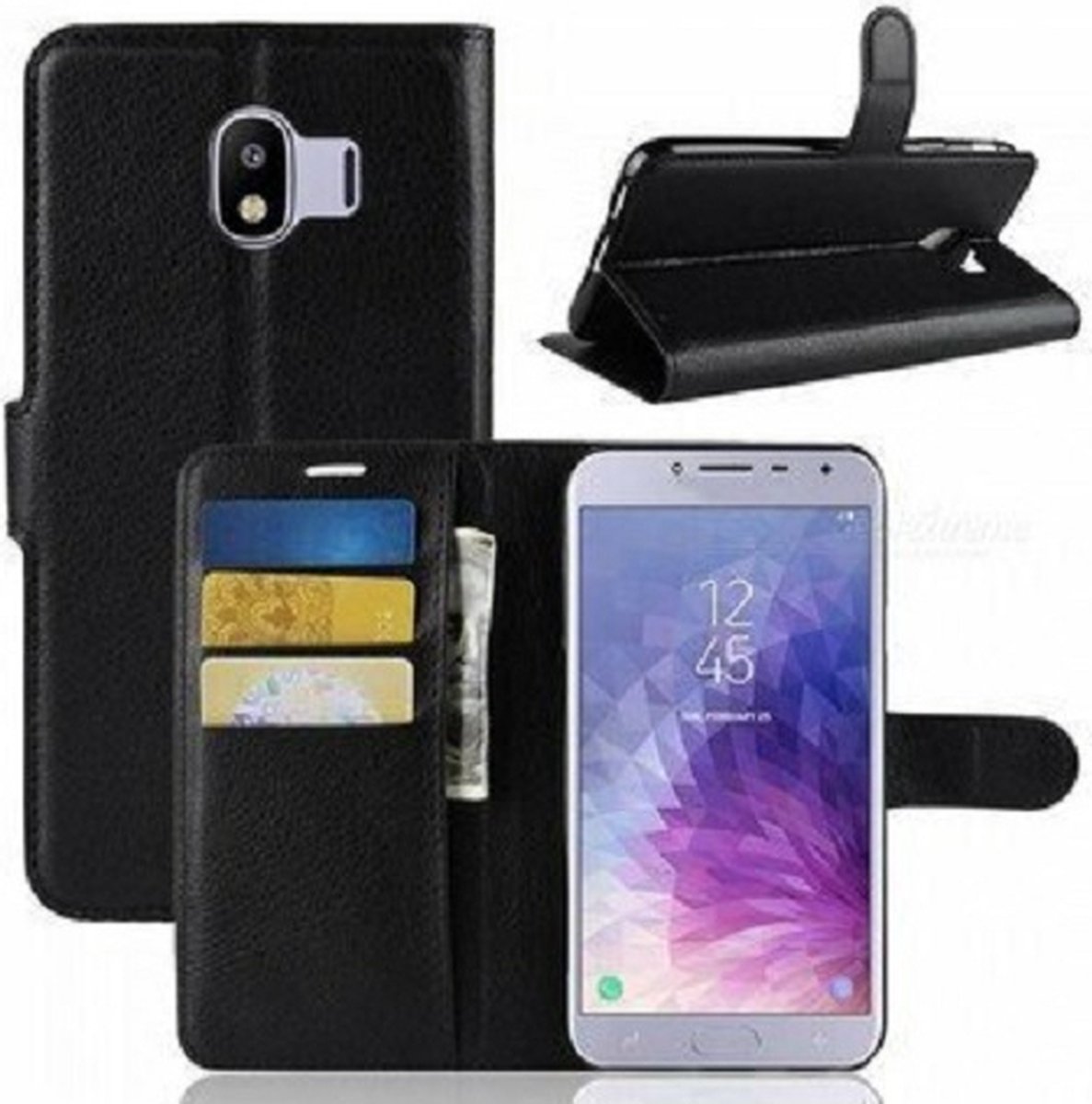 Samsung J4 2018 Hoesje Met Pasjeshouder Bookcase Zwart