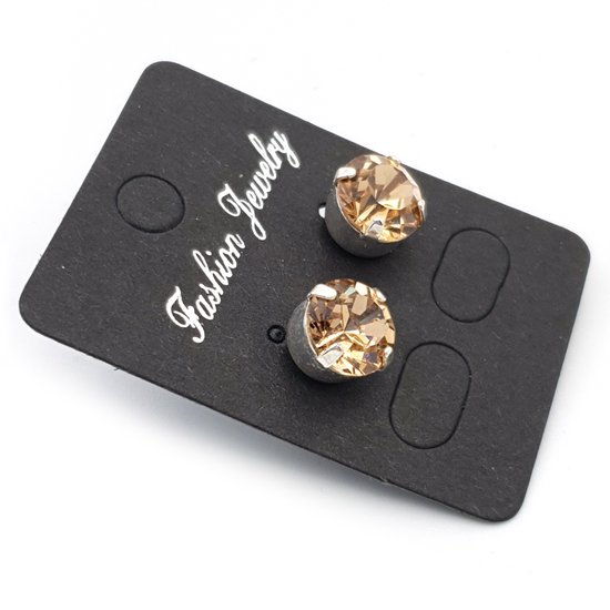Zilveren oorstekers met een 8 mm rond licht bruin Crystal Bronze Shade Swarovski element kristal steentje