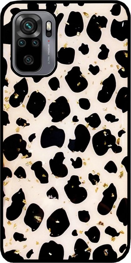 ADEL Siliconen Back Cover Softcase Hoesje Geschikt voor Xiaomi Redmi Note 10 (4G)/ 10s - Luipaard Bling Glitter