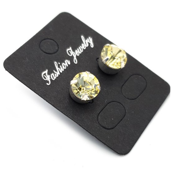 Zilveren oorstekers met een 8 mm rond licht geel Jonquil Swarovski element kristal steentje