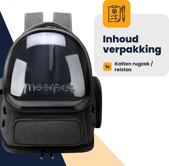 Sac à dos pour Chats MIRO - Sac de transport - Transports - Sac de voyage - Sac de transport Animaux - Ventilation Extra - Grijs