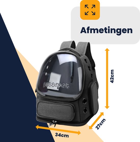 Sac à dos pour Chats MIRO - Sac de transport - Transports - Sac de voyage - Sac de transport Animaux - Ventilation Extra - Grijs