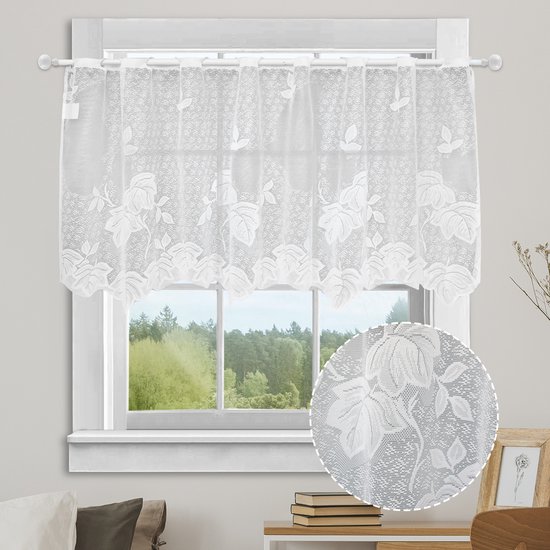 NMDCDH Café Gordijn Valance, Vierkant rooster Voile Korte Gordijnen Gordijnen Klein Raam Sheer Half Gordijn voor Keuken Boerderij Badkamer, Wit, B x H 150x60cm NMDCDH Café Gordijn Valance, Vierkant rooster Voile Korte Gordijnen Gordijnen Klein Raam Sheer Half Gordijn voor Keuken Boerderij Badkamer, Wit, B x H 150x60cm