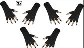 3x Paar vingerloze handschoen zwart Milano