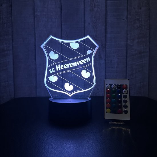 Klarigo® Nachtlamp – 3D LED Lamp Illusie – 16 Kleuren – Bureaulamp – Voetbal Lamp – Sfeerlamp SC Heerenveen– Nachtlampje Kinderen – Creative lamp - Afstandsbediening
