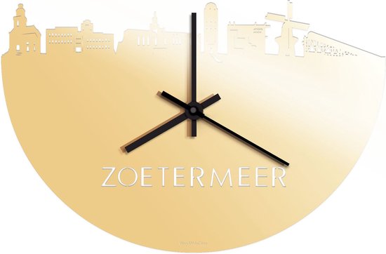 Skyline Klok Zoetermeer Goud Metallic - Ø 40 cm - Stil uurwerk - Wanddecoratie - Meer steden beschikbaar - Woonkamer idee - Woondecoratie - City Art - Steden kunst - Cadeau voor hem - Cadeau voor haar - Jubileum - Trouwerij - Housewarming -