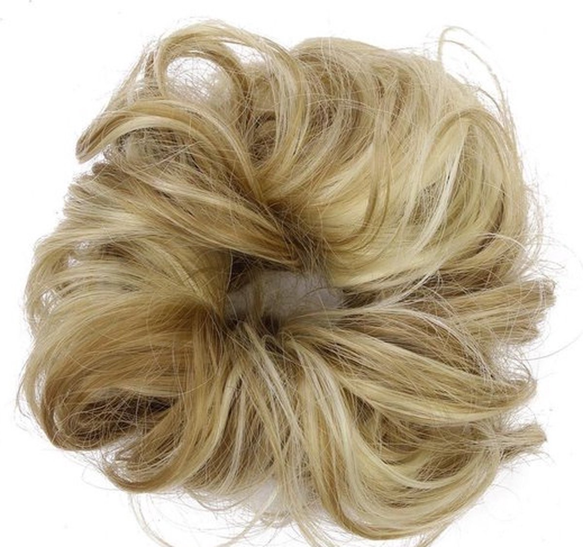 Knaak Curly Haar Wrap Extensions - Blond met Licht Bruin Highlites - Messy Hairbun