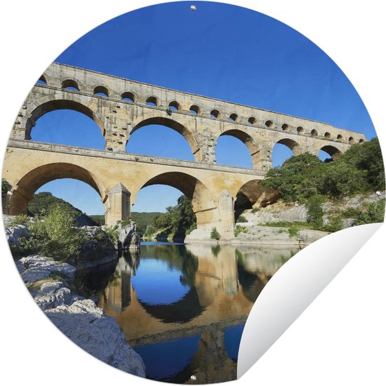 Tuincirkel Helder blauwe hemel boven Pont du Gard in Frankrijk - 60x60 cm - Ronde Tuinposter - Buiten