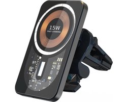 Autohouder MagSafe - Telefoonhouder Auto - Geschikt voor Apple iPhone 15/14/13/12/ Mini / Pro / Pro Max Mag-safe - Draadloze Oplader met Magneet voor Auto en Led-Nachtlampje - Zwart - Magnetische Houder Ventilatie - Autolader Houder