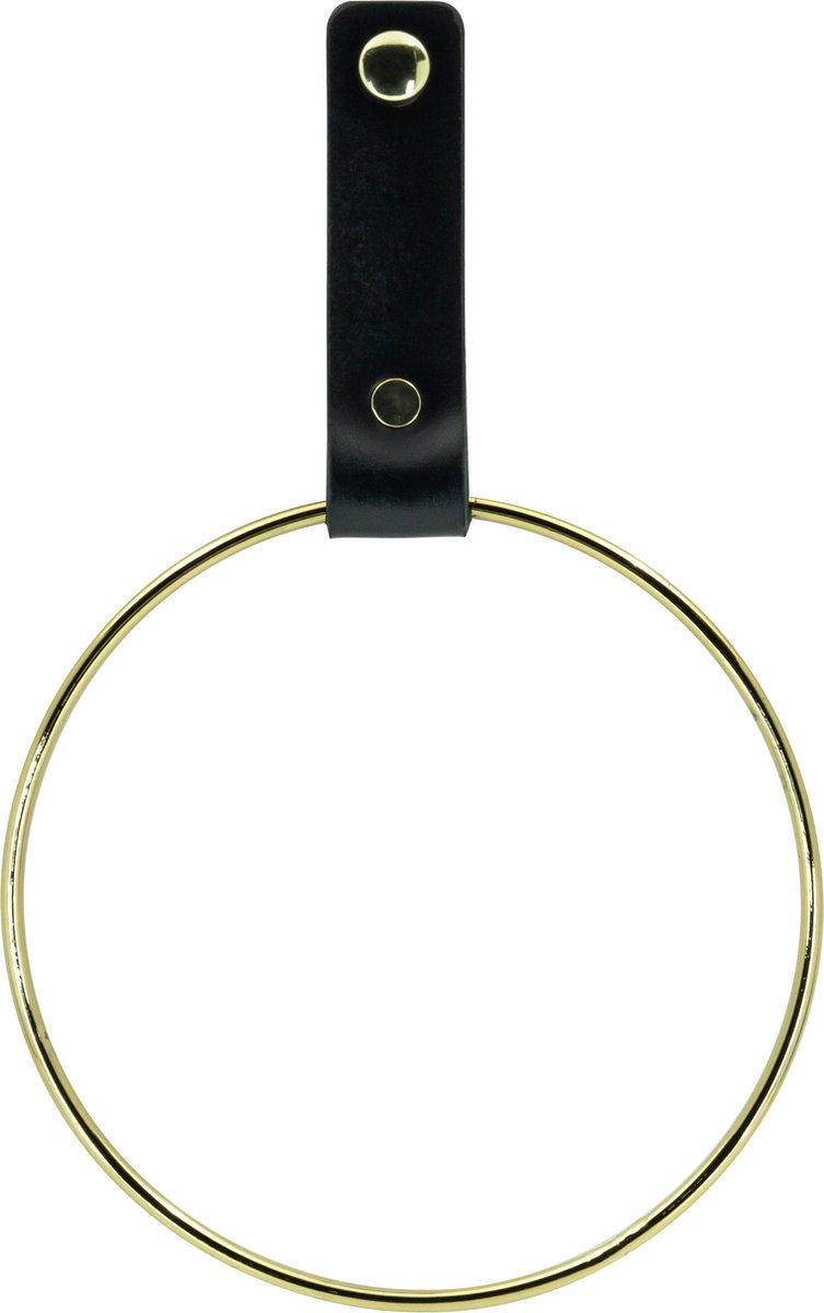 Buffel & Co Handdoekrek – Handdoekring Goud – Handdoekhaakjes Badkamer – Handdoekhouder Keuken – ø15cm Rond – Leer