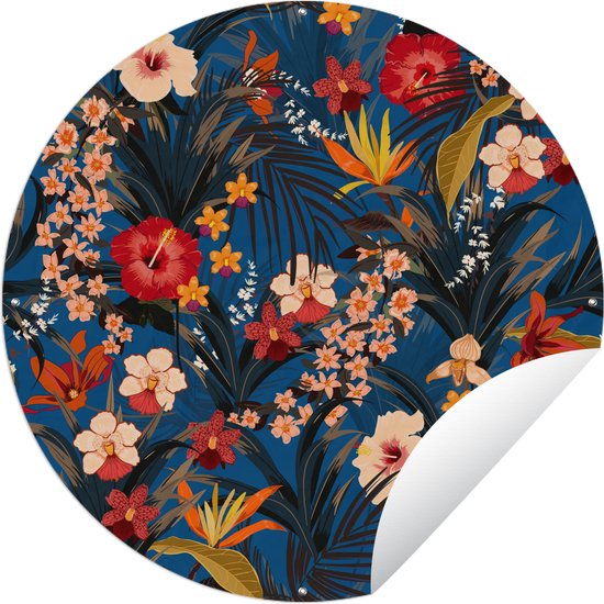 Tuincirkel Bloemen - Hibiscus - Tropisch - Patroon - 60x60 cm - Ronde Tuinposter - Buiten