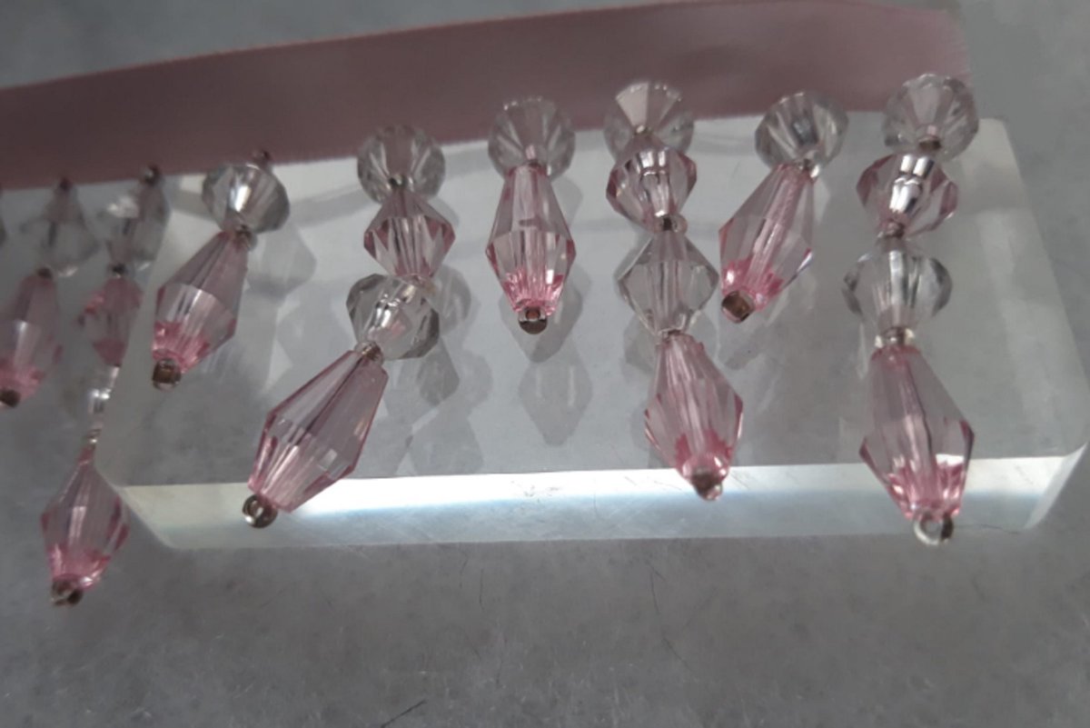 Lint met steentjes kralen Roze 30cm fournituren art kraaltjes lint versieren knutselen...