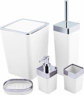 Badkamer Accessoires Wit - Vijfdelig set - Zeepdispenser – Tandenborstelorganizer – Toiletborstel & houder – Prullenbak