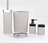 Badkamer Accessoires Crème - Vijfdelig set - Zeepdispenser – Tandenborstelorganizer – Toiletborstel & houder – Prullenbak