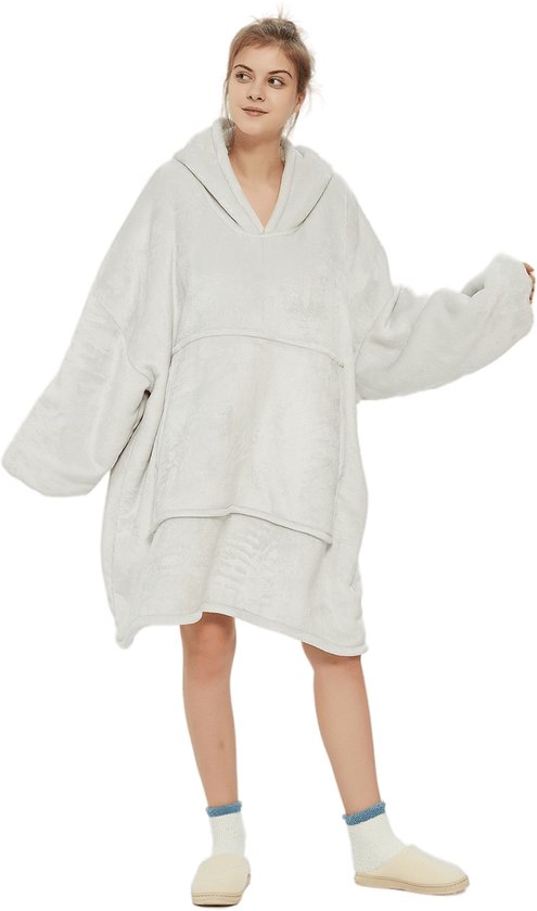 Happy Living Sweater Blanket Argent Grijs - Couverture à Capuche - Couverture Polaire avec Manches et Capuche