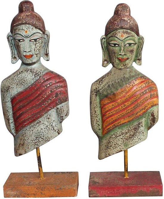Decoratieve figuren DKD Home Decor Boeddha Ijzer Mangohout Orientaals (18 x 9 x 47 cm) (2 Stuks)
