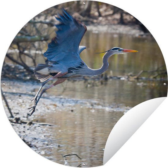 Tuincirkel Reiger vliegt weg - 90x90 cm - Ronde Tuinposter - Buiten