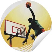 Tuincirkel Een basketbalspeler dunkt vanaf de zijkant in een illustratie - 150x150 cm - Ronde Tuinposter - Buiten