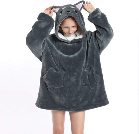 || KIDS || Hoodie Blanket || oversized deken | | capuchon deken || winter trui || Slaapkleding || Cat Grey || ||