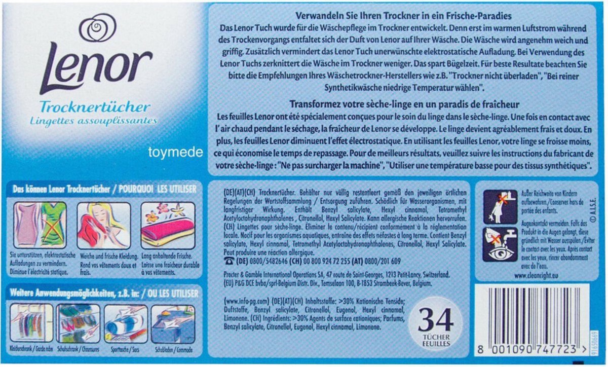Lingettes pour sèche-linge Lenor April Fresh - 12 x 34 (408 lingettes)