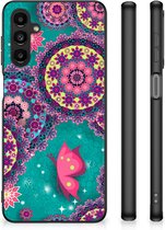 Back Cover Siliconen Hoesje Geschikt voor Samsung Galaxy A14 5G Telefoonhoesje met Zwarte rand Cirkels en Vlinders