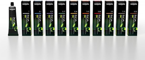 Rijen L'Oréal Professionnel iNOA haarverf in verschillende tinten.
