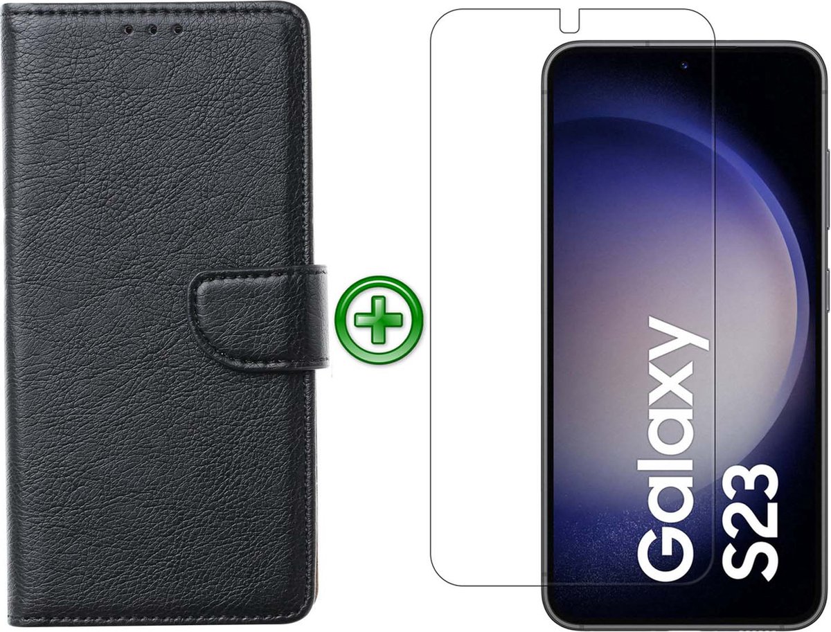Samsung Galaxy S23 hoesje - Met Samsung S23 Screenprotector - Portemonnee Cover - Zwart