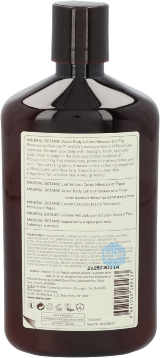 AHAVA Mineraal Botanische Bodylotion - Hibiscus & Vijg | Reinigt & Hydrateert | Geeft Ontspannend Gevoel | Lotion voor dames & heren | Moisturizer voor een droge huid & gezicht - 500ml
