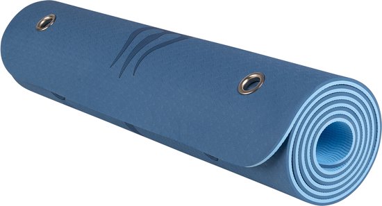 Yoga Mat - Fitness Mat Blauw / Lichtblauw - Sport mat - TPE - Anti slip en eco - Body Line - Met draagriem — afbeelding 3