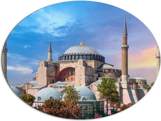 Dibond Ovaal - Hagia Sophia Moskee, Turkije - 108x81 cm Foto op Ovaal (Met Ophangsysteem)