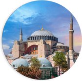 Dibond Muurcirkel - Hagia Sophia Moskee, Turkije - 90x90 cm Foto op Aluminium Muurcirkel (met ophangsysteem)